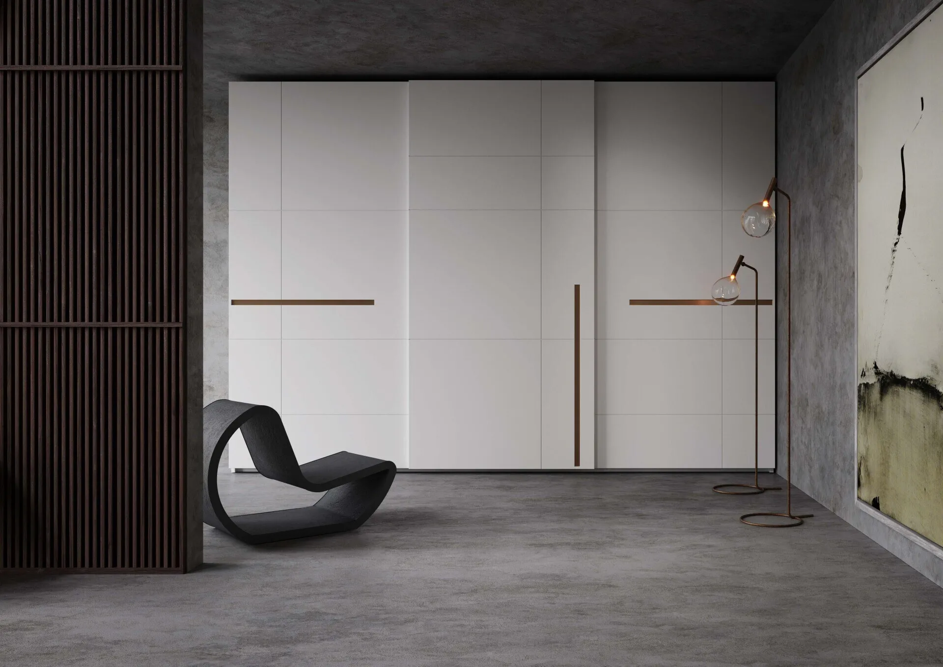 Armadio Prestige Voltan a tre ante scorrevoli laccato bianco con maniglie in bronzo graffiato