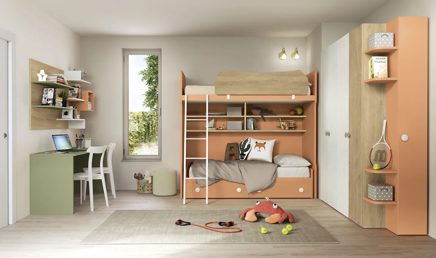Cameretta Volo C035 Colombini con castello pesca e legno e scaletta a pioli