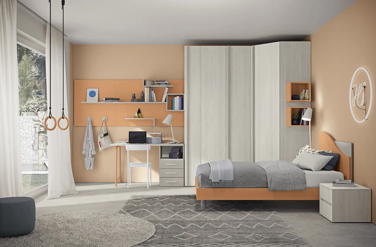 Cameretta Volo C014 Colombini con letto Sunrise, armadio ad angolo e scrivania