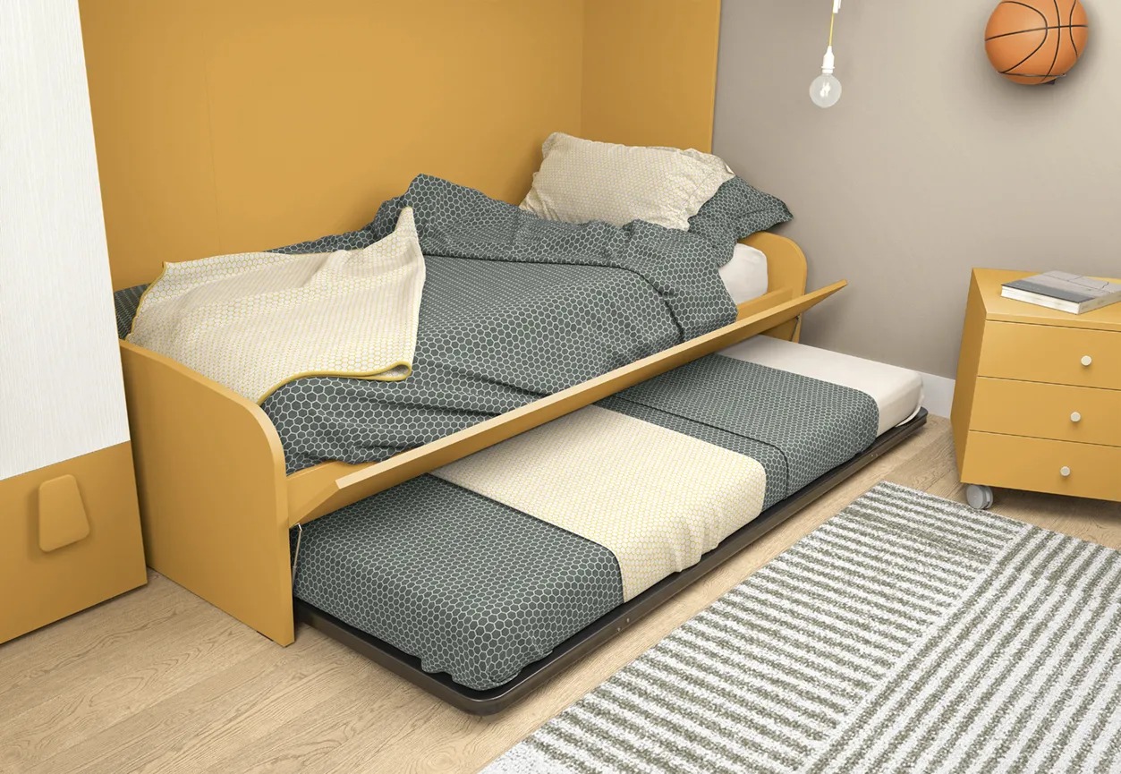 Letto multifunzione Server Colombini senape con letto estraibile aperto