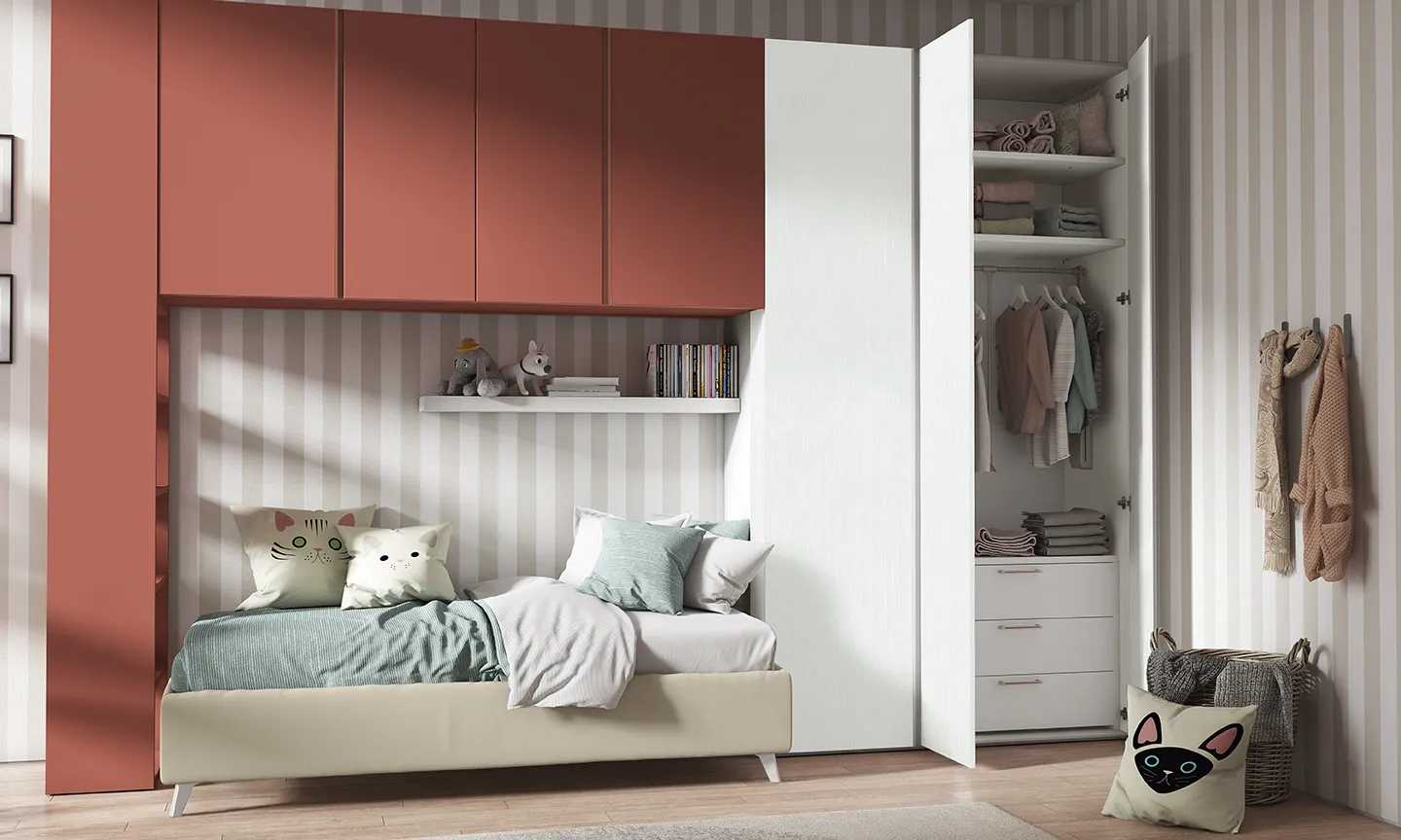 Cameretta Golf K141 Colombini con ponte Rialto rosso mattone e mensole interne