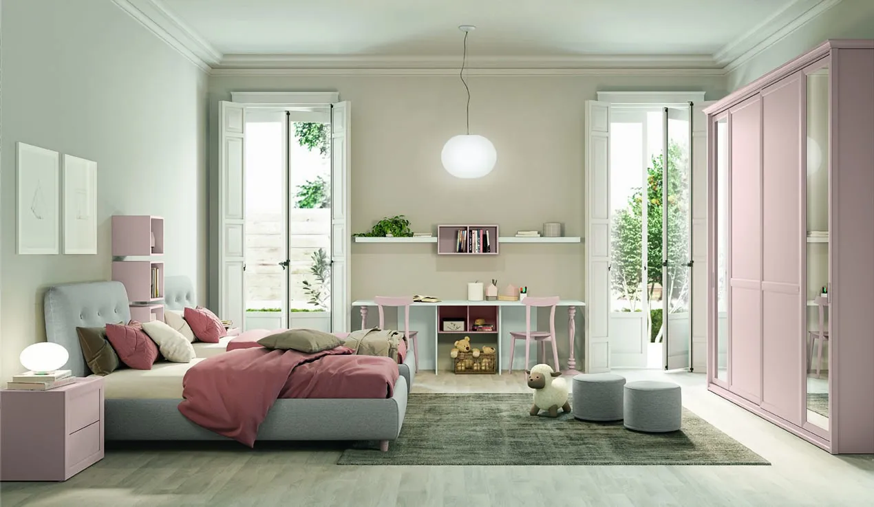 Cameretta Arcadia AC006 Colombini con armadio scorrevole rosa antico