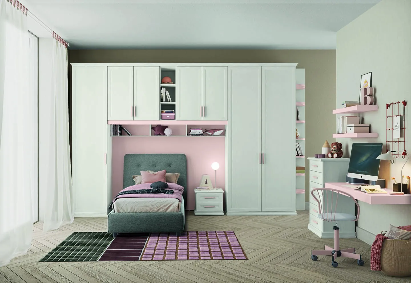Cameretta Arcadia AC033 Colombini con ponte bianco e nicchia rosa