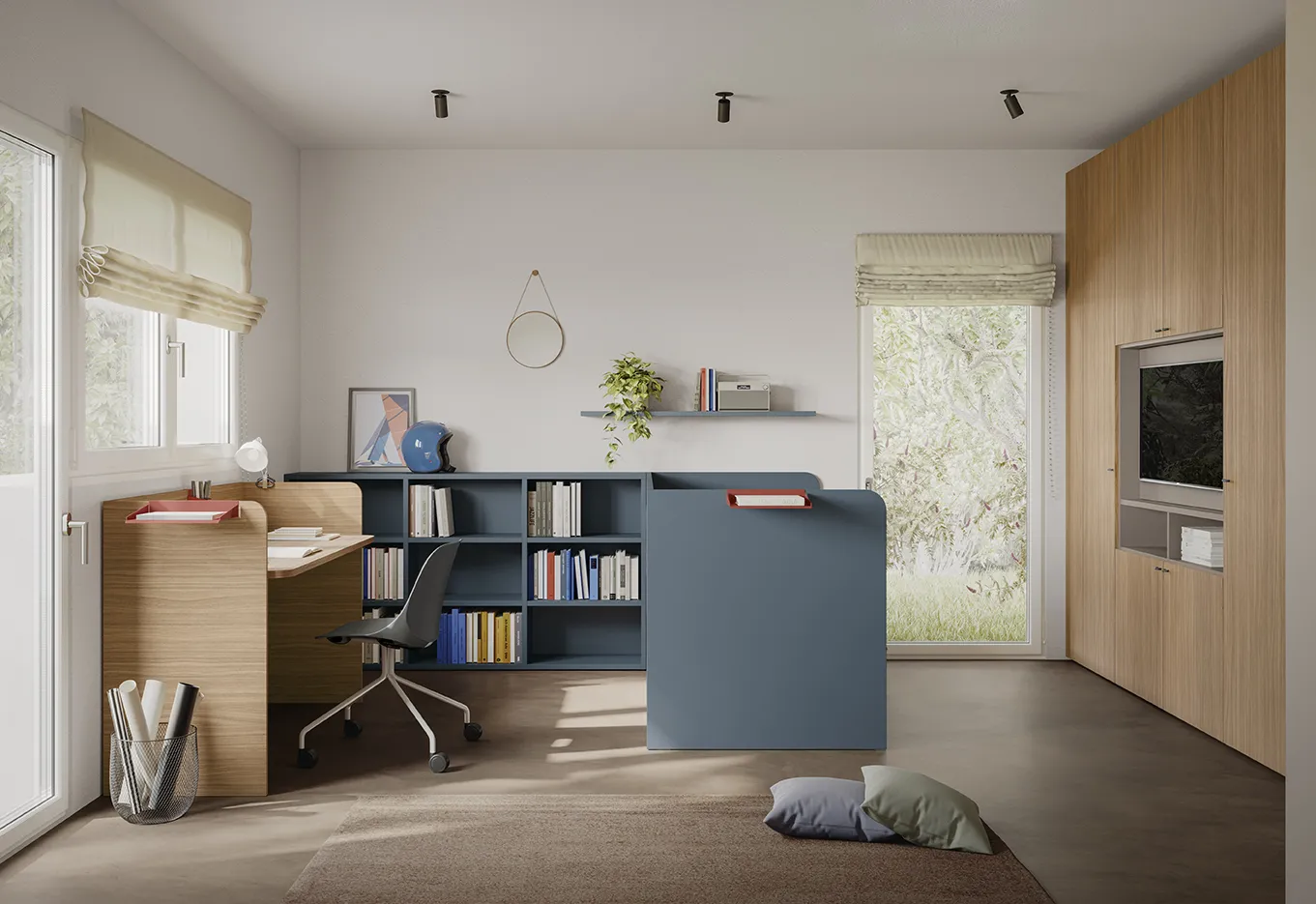 Angolo studio con scrivania Baia Colombini in legno e blu, Golf Young Y103