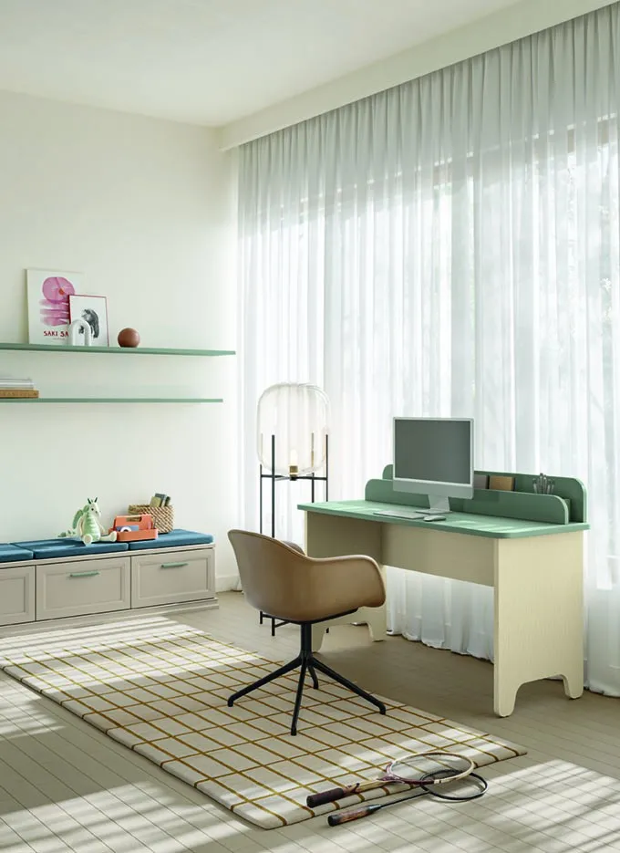 Scrivania classica Onda Colombini avorio con alzatina verde acqua, Arcadia AC003