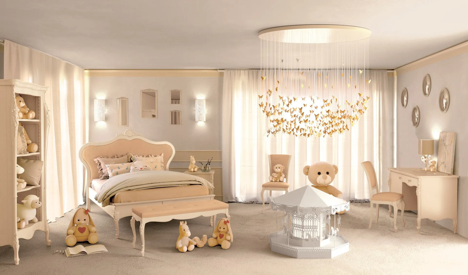 Cameretta Venere Imba con letto da una piazza e mezza, scrittoio e libreria