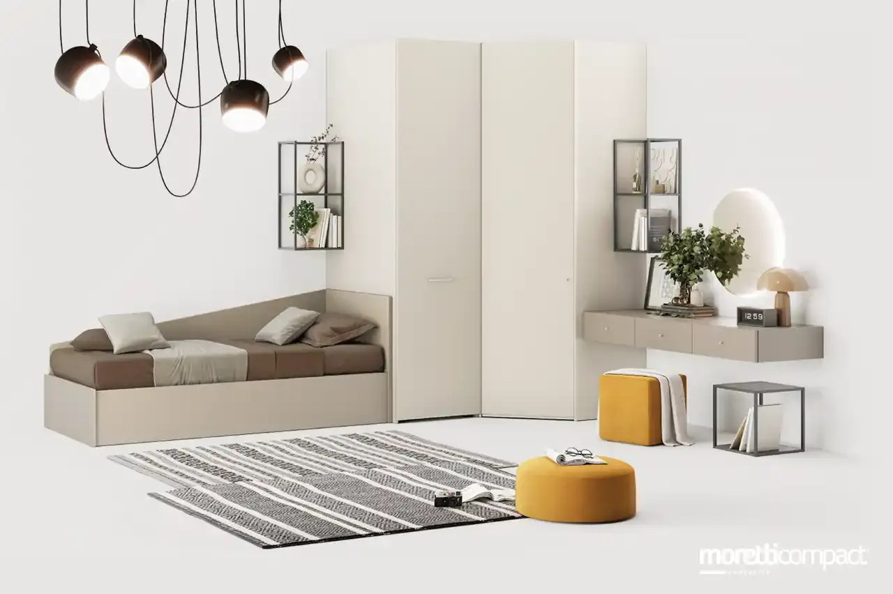 Cameretta Kids YGAA Moretti Compact con divano letto, cabina armadio e angolo beauty
