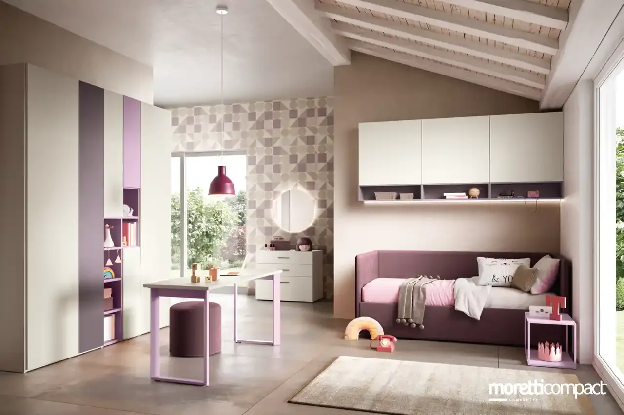 Cameretta Kids K106 Moretti Compact con divano letto sotto il ponte e scrivania