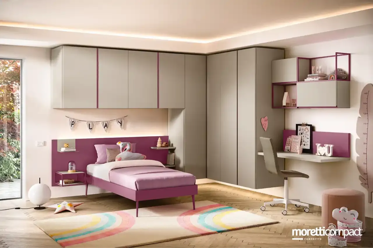Cameretta Kids K116 Moretti Compact con armadio sospeso Fly angolare sopra il letto