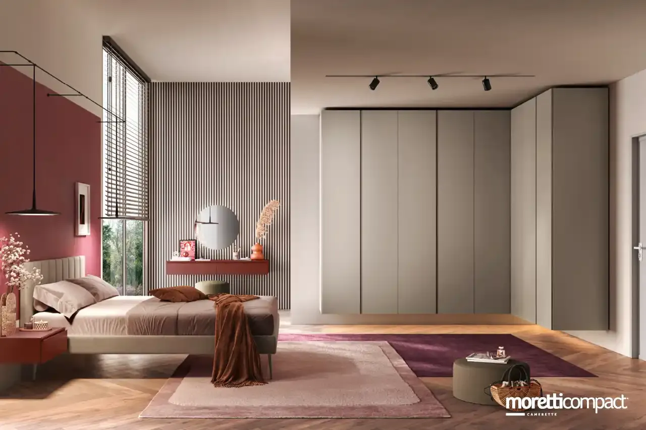 Cameretta Young Y103 Moretti Compact con letto matrimoniale a pannelli e armadio sospeso
