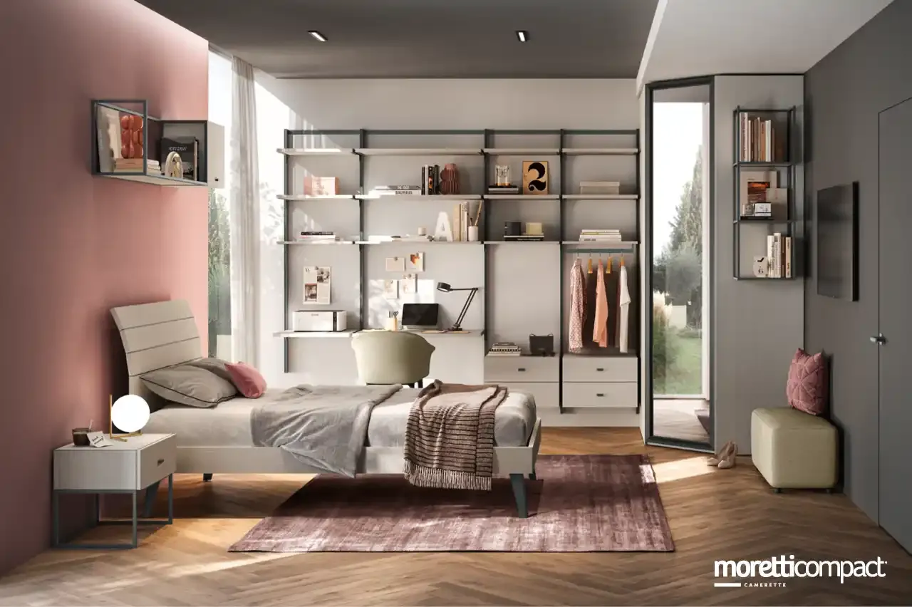 Cameretta Young Y105 Moretti Compact con cabina armadio Wall aperta e letto