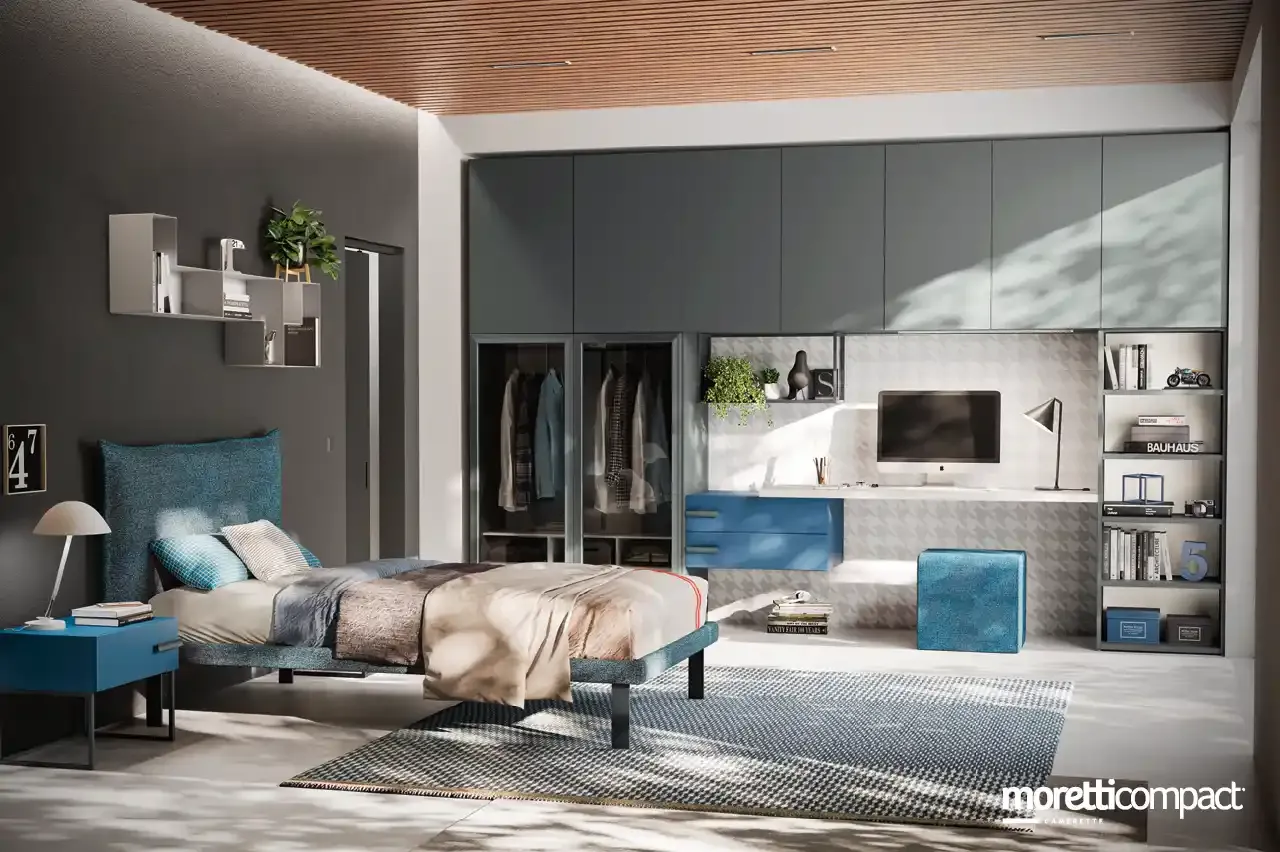 Cameretta Young Y108 Moretti Compact con armadio a ponte e scrivania sotto