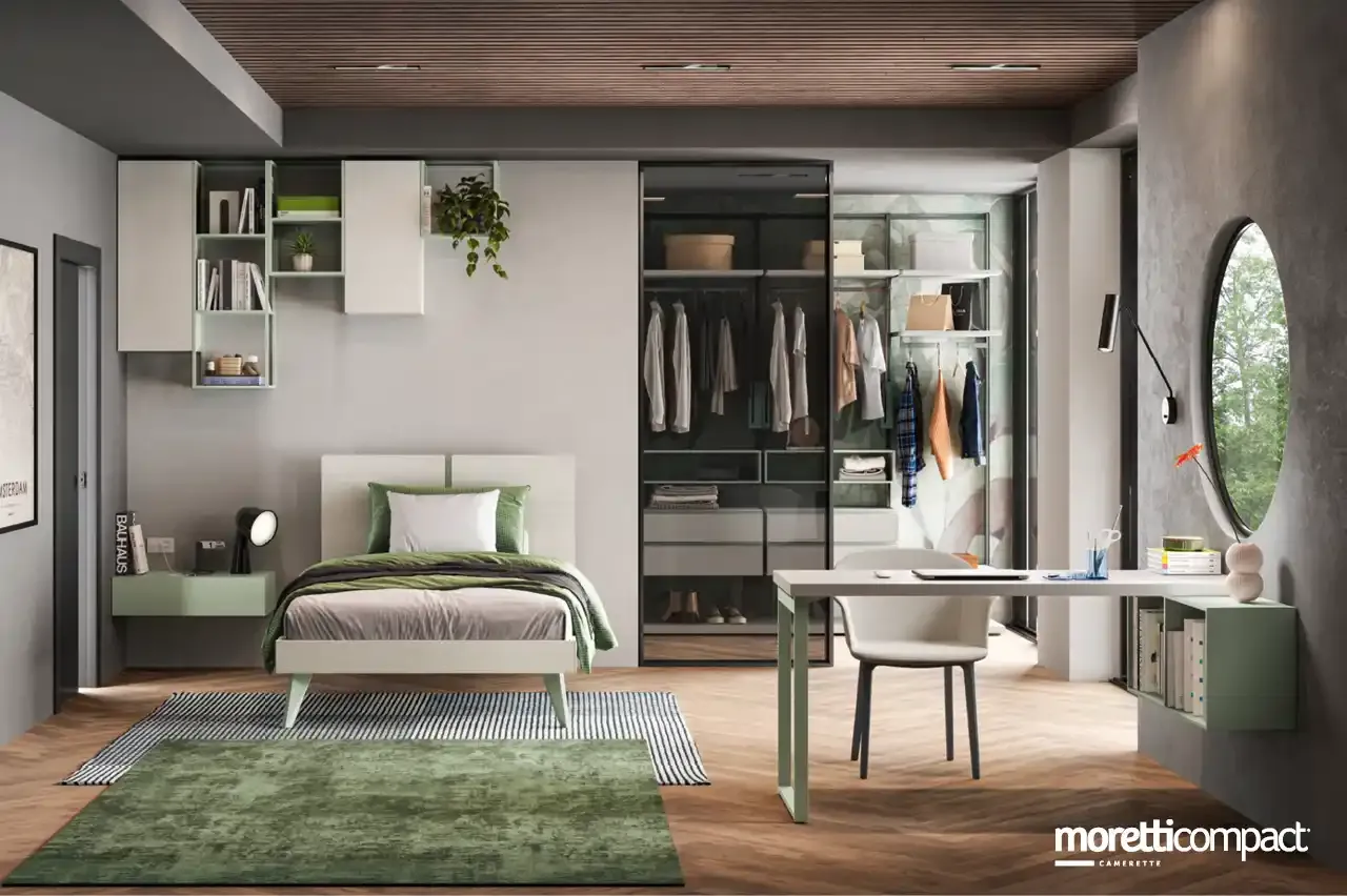 Cameretta Young Y112 Moretti Compact con cabina armadio e letto in pannello