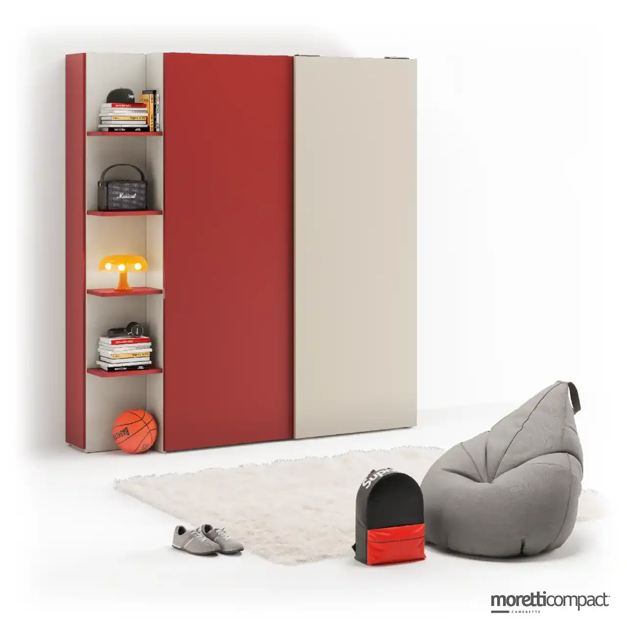 Armadio scorrevole Fill Moretti Compact con terminale Jolly a giorno in quarzo e marsala