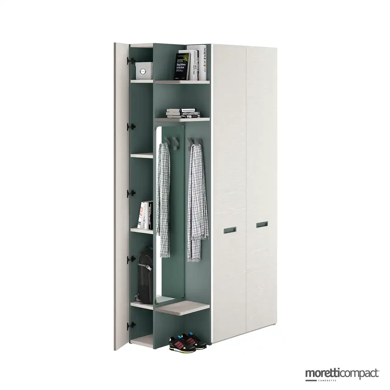 Armadio battente Moretti Compact a due ante con terminale Jolly e specchio