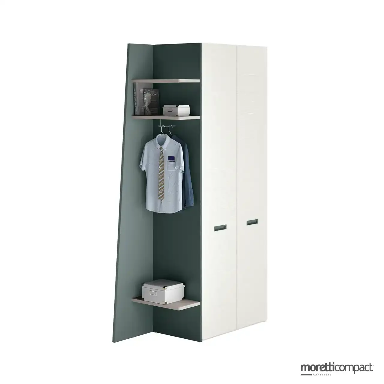Armadio battente Moretti Compact con terminale Open obliquo e appendiabiti