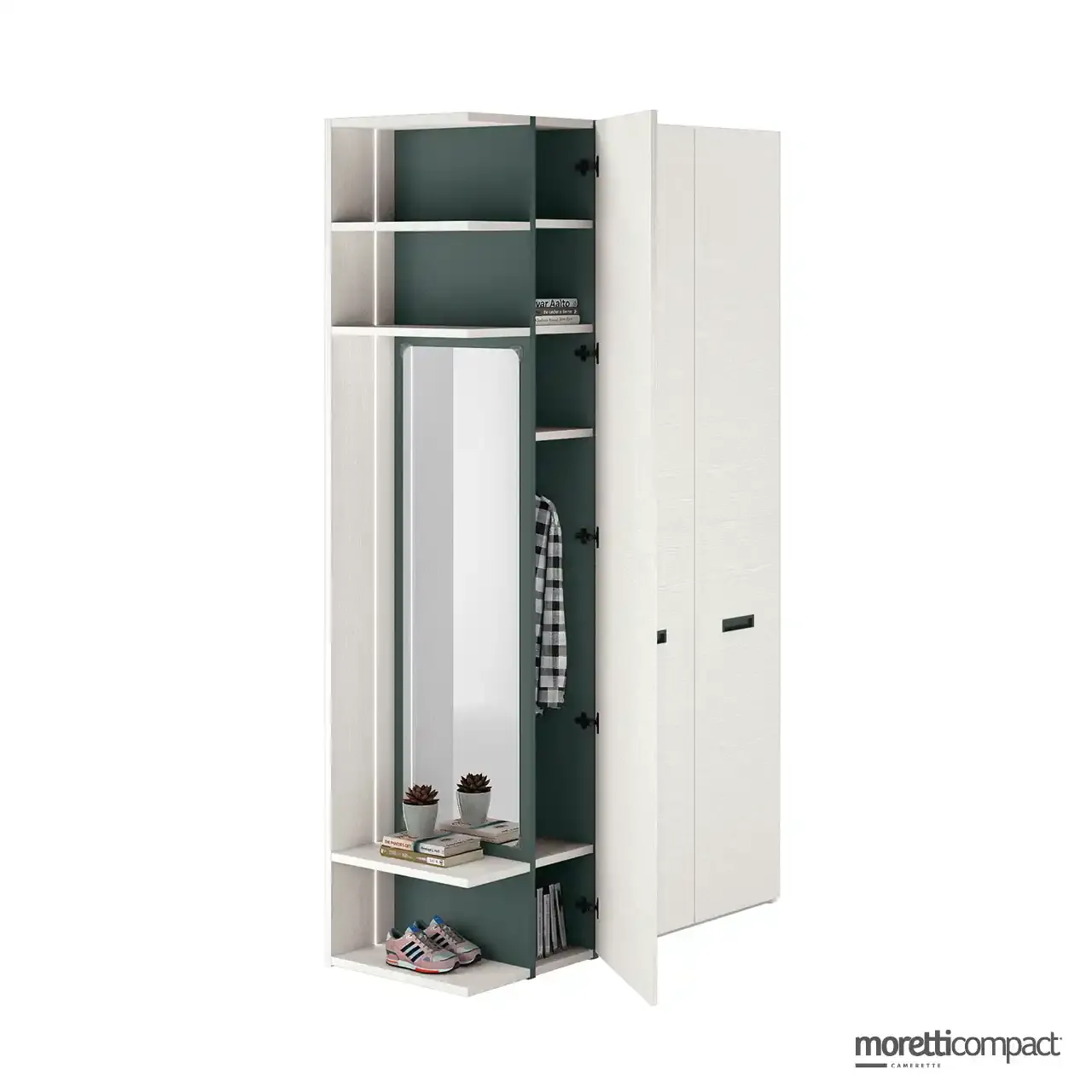 Armadio battente Moretti Compact a due ante con terminale Liberty e specchio