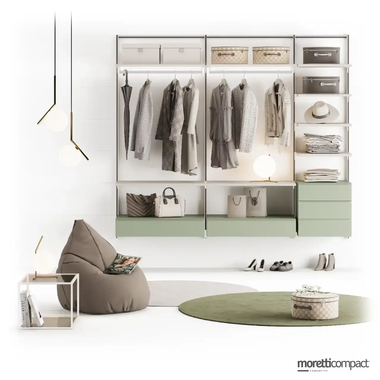 Cabina armadio Wall Moretti Compact lineare con ripiani e cassetti