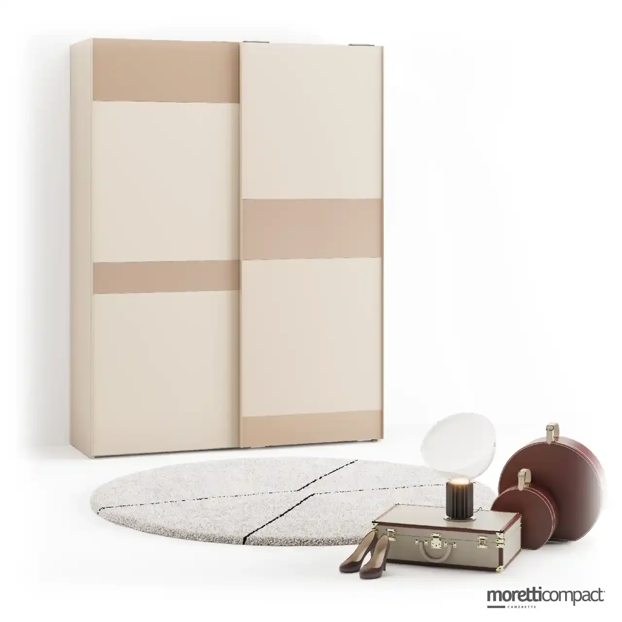 Armadio scorrevole Strip Moretti Compact a due ante crema e nocciola