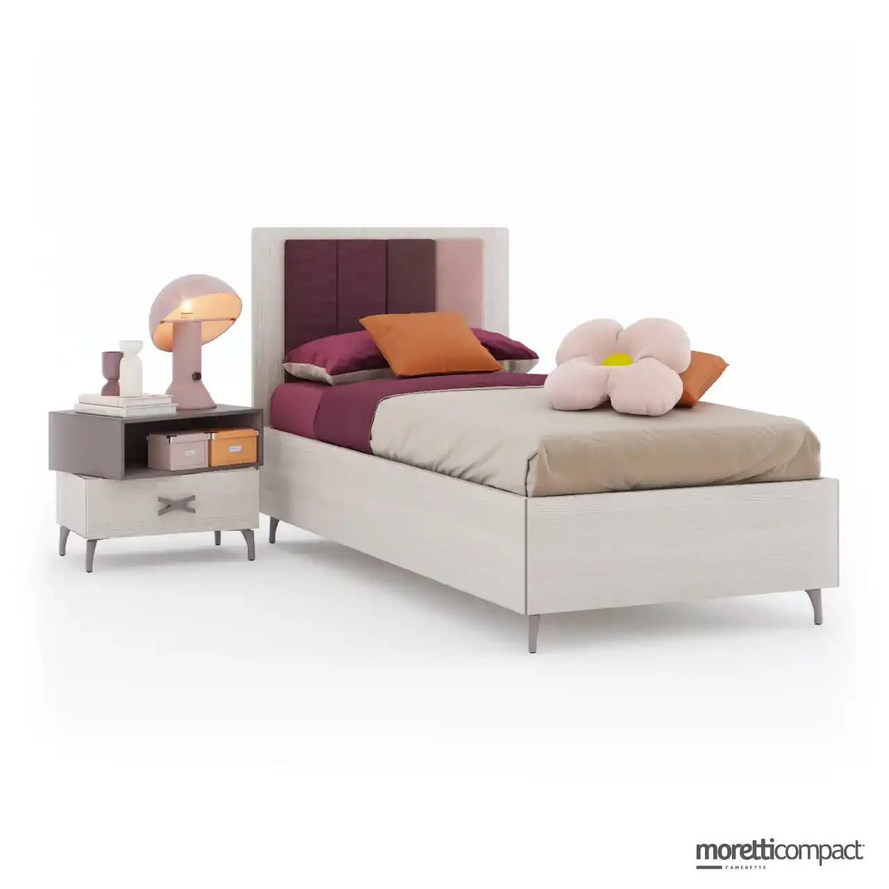 Letto Plane Race Moretti Compact con testata a pannelli verticali imbottiti