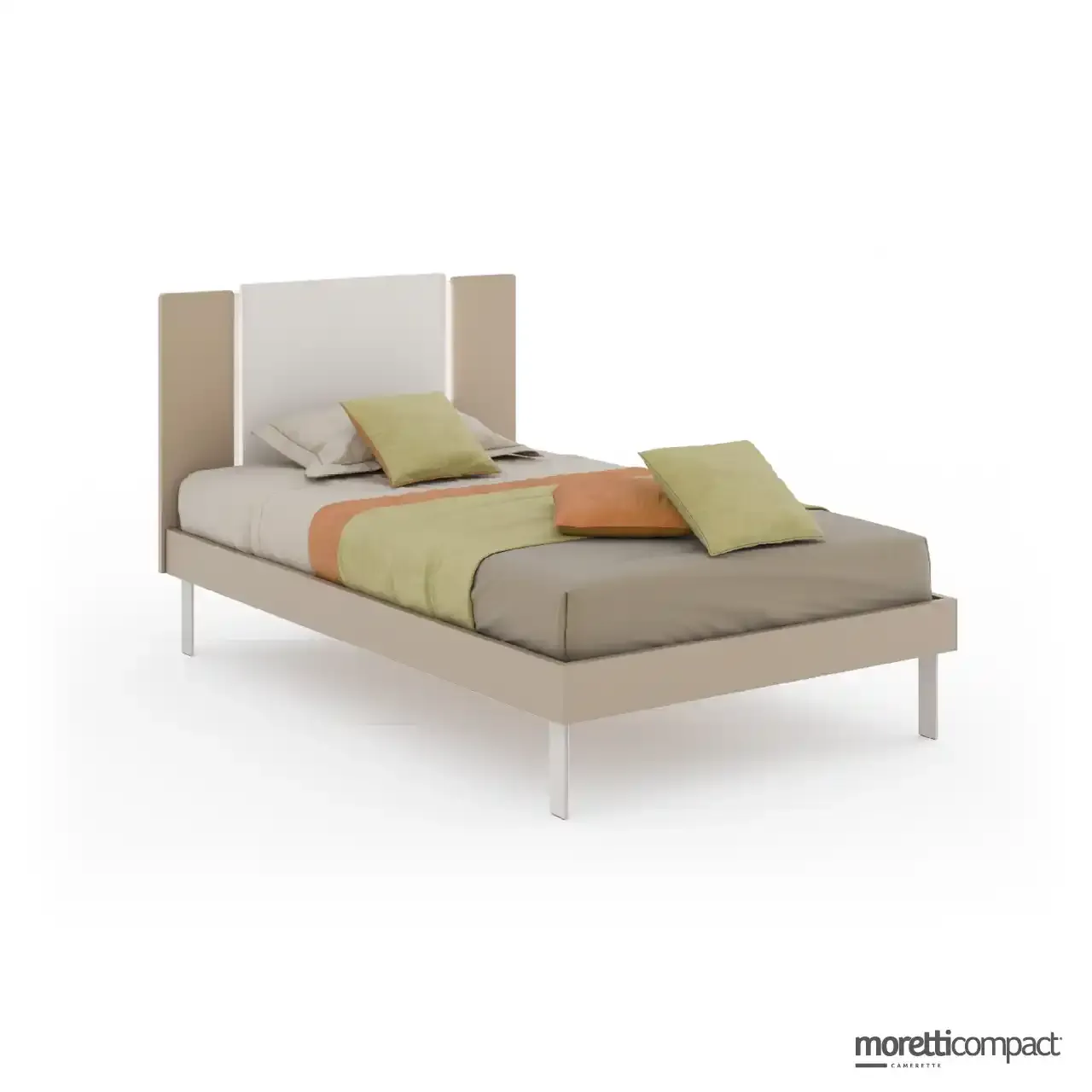 Letto Pillar Moretti Compact con testata a tre pannelli in quarzo e tortora