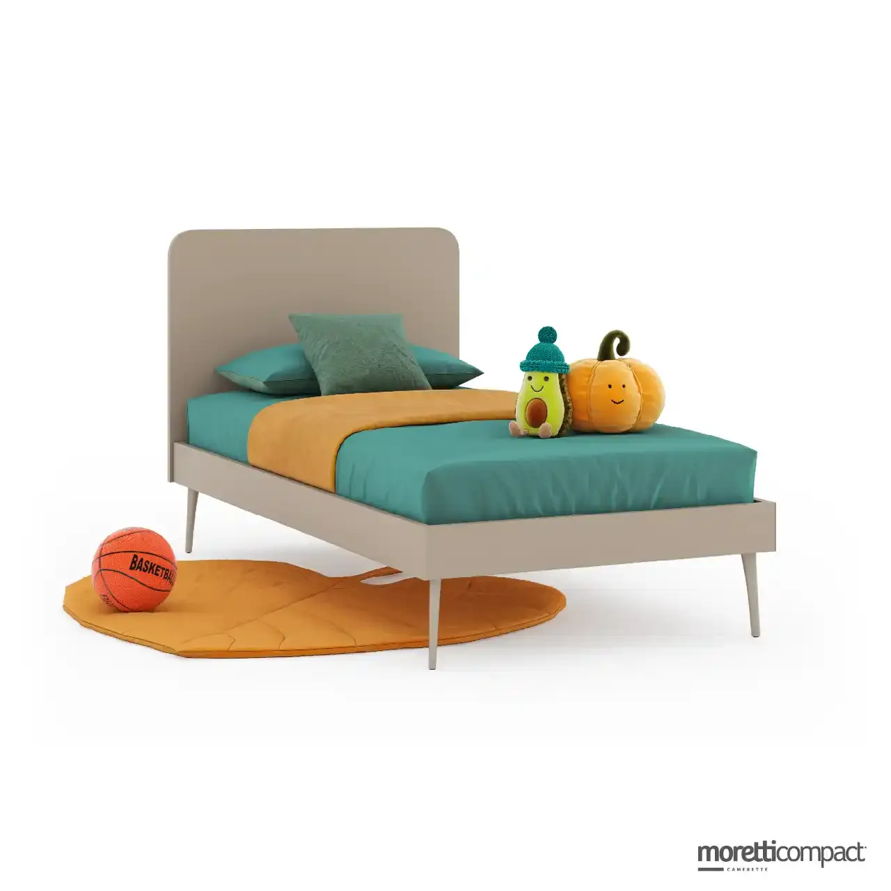 Letto Fillet Moretti Compact tortora con testata ad angoli arrotondati