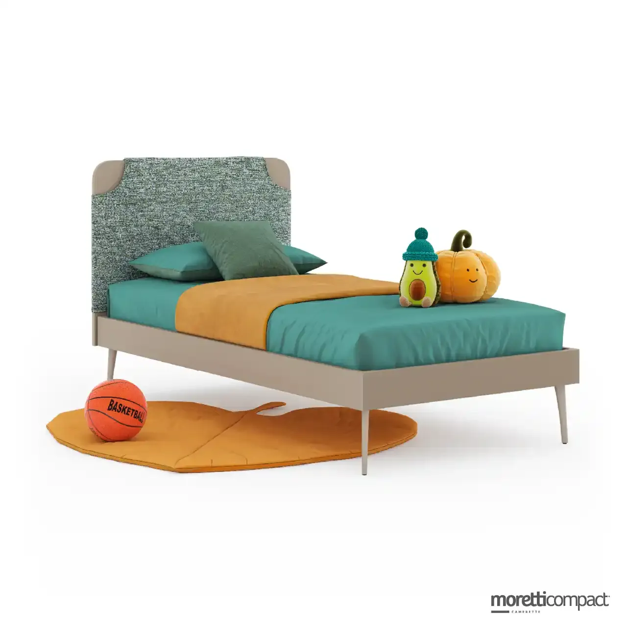 Letto Fillet Shirt Moretti Compact con testata rivestita in bouclé