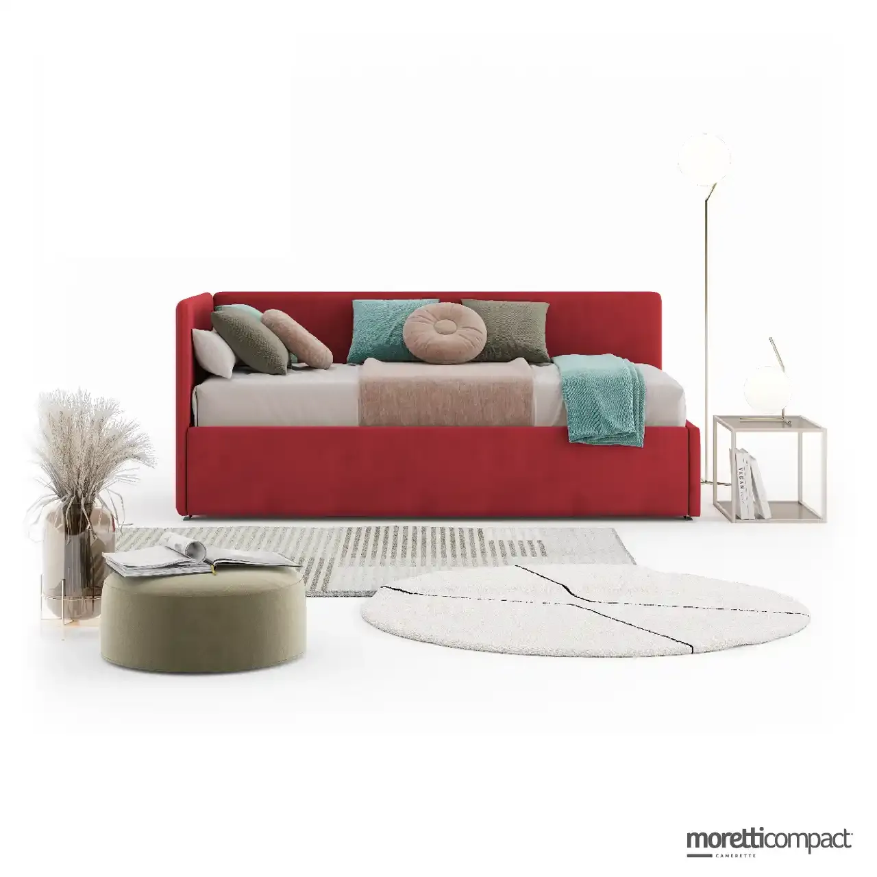 Divano letto Topazio Moretti Compact imbottito in tessuto con fascione apribile