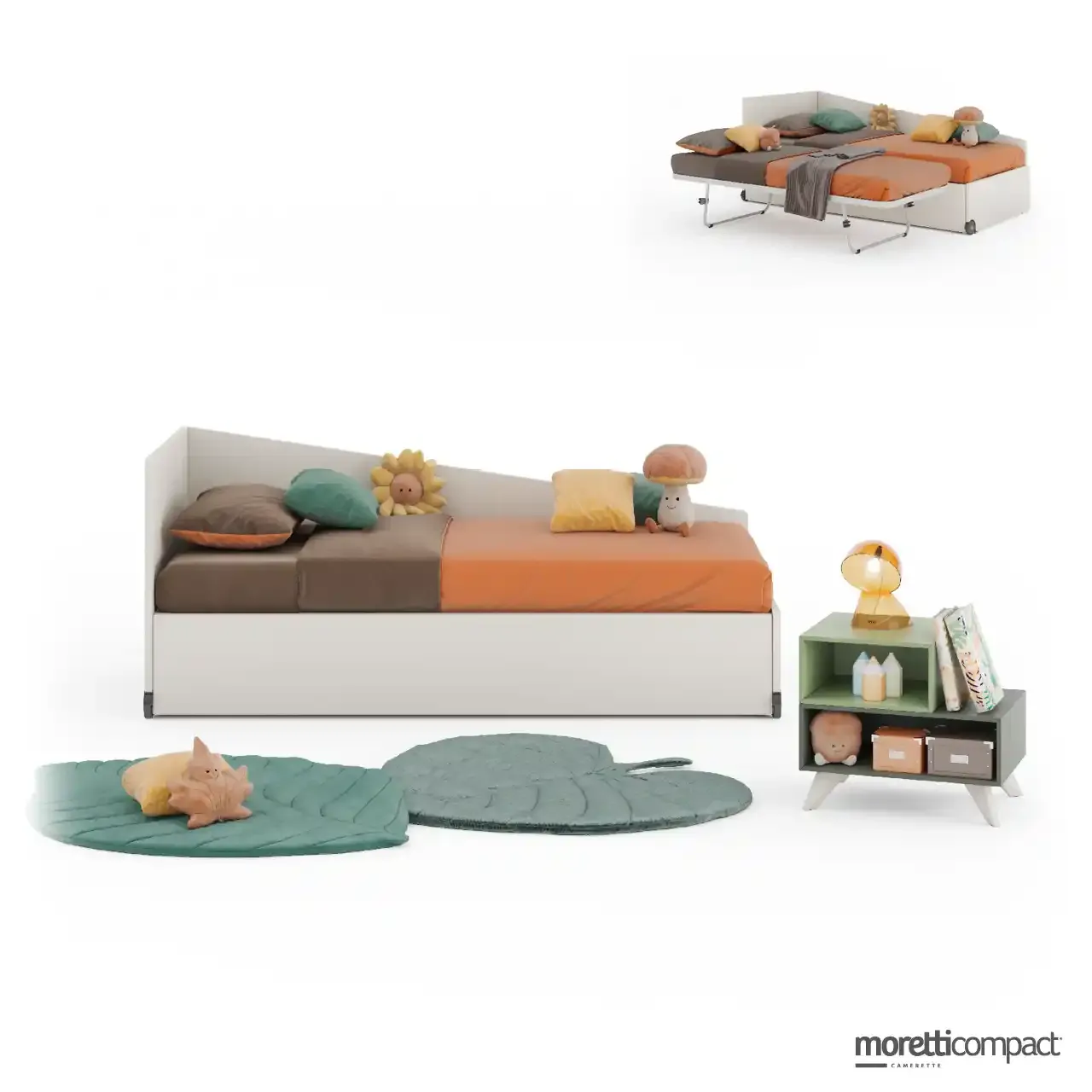 Divano letto Ametista Moretti Compact su ruote con cuscini colorati