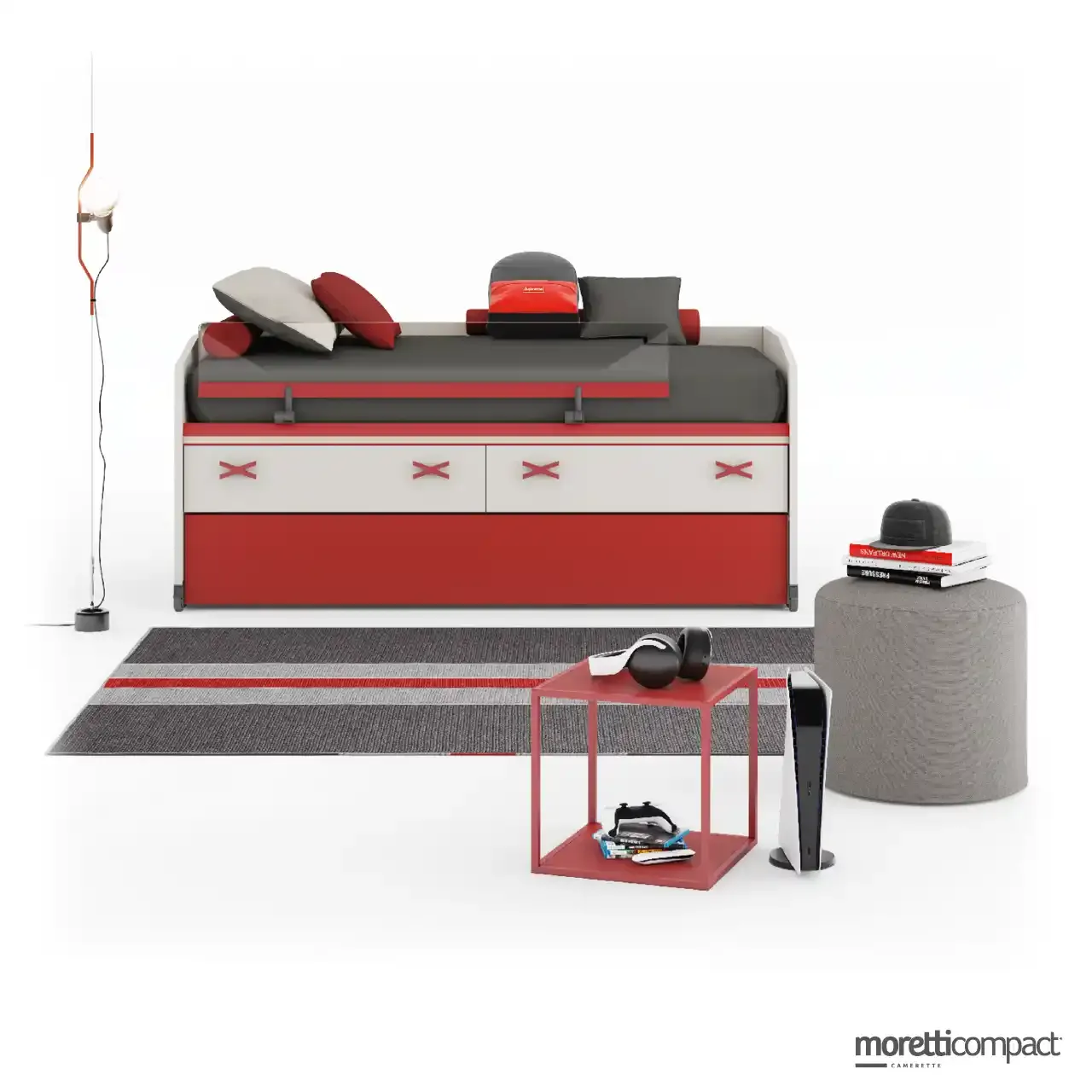 Letto Space Idea Moretti Compact con protezione Light in quarzo e marsala