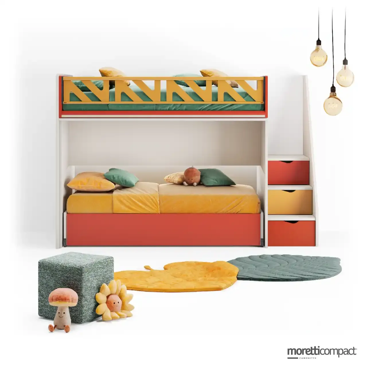 Letto a castello Level Smart Moretti Compact con barriera Long Avant e divano letto Zaffiro