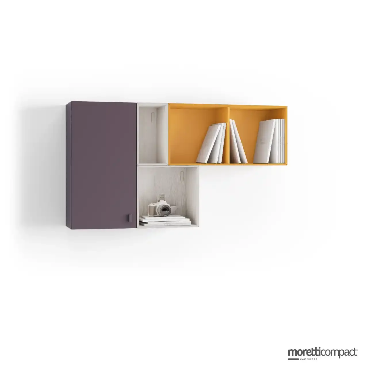 Wallbox sospesi Moretti Compact a giorno e chiusi in betulla, mora e ocra