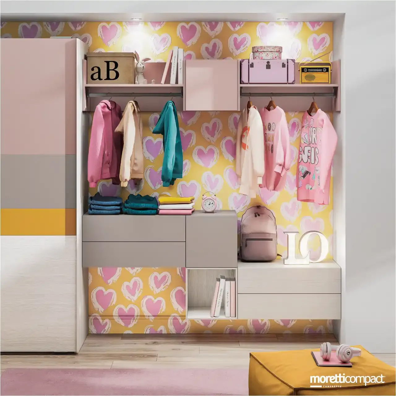Composizione Hatbox e Wallbox Moretti Compact tra due pareti