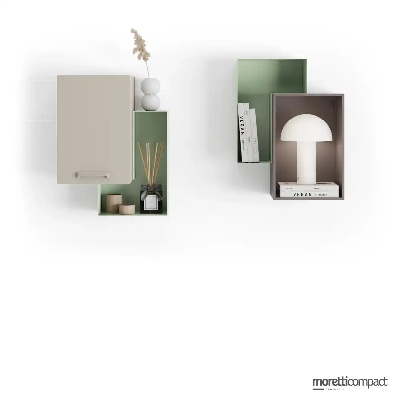 L-Box e Wallbox sospesi Moretti Compact in composizione orizzontale