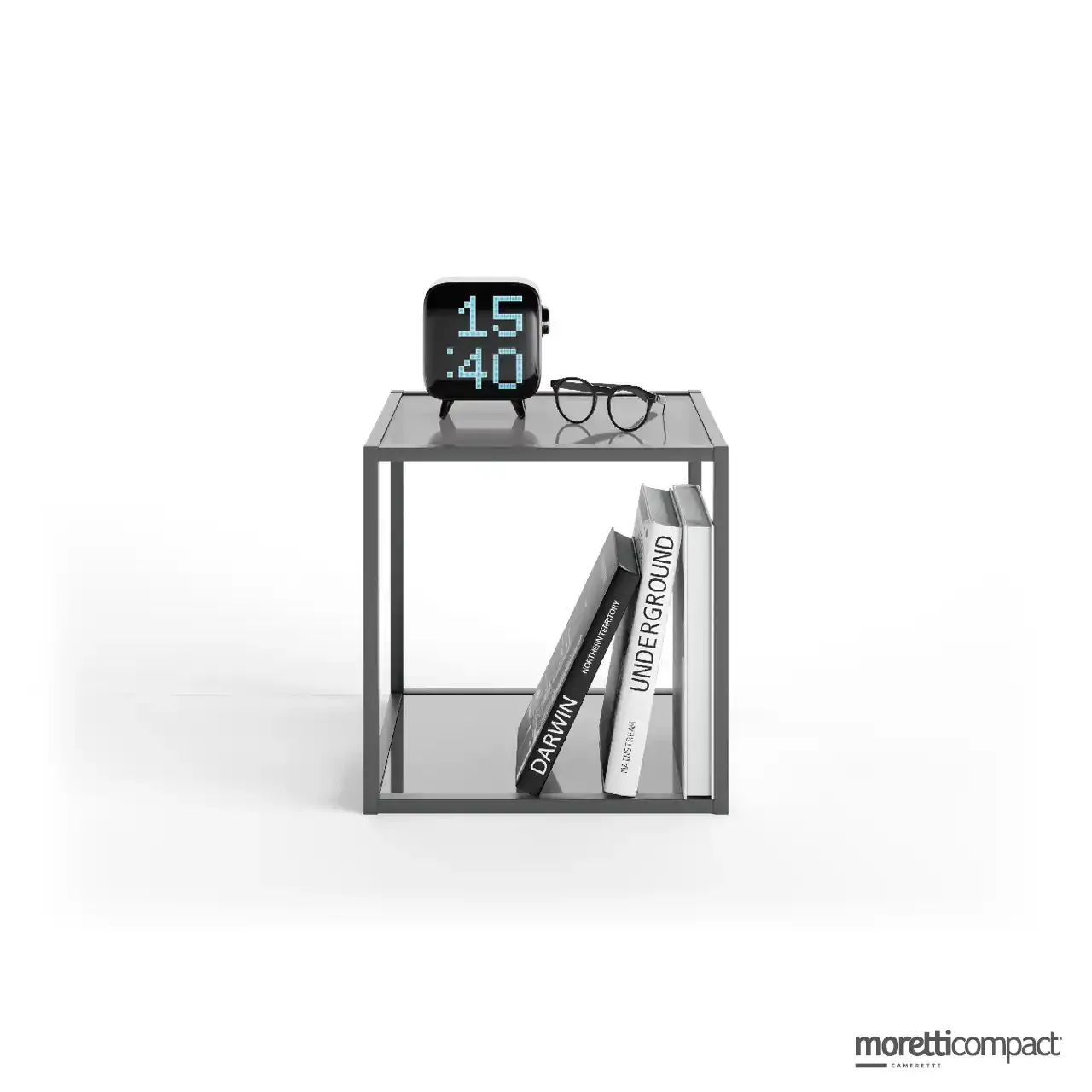 Tavolino Cage Moretti Compact cubico con piani in vetro fumè