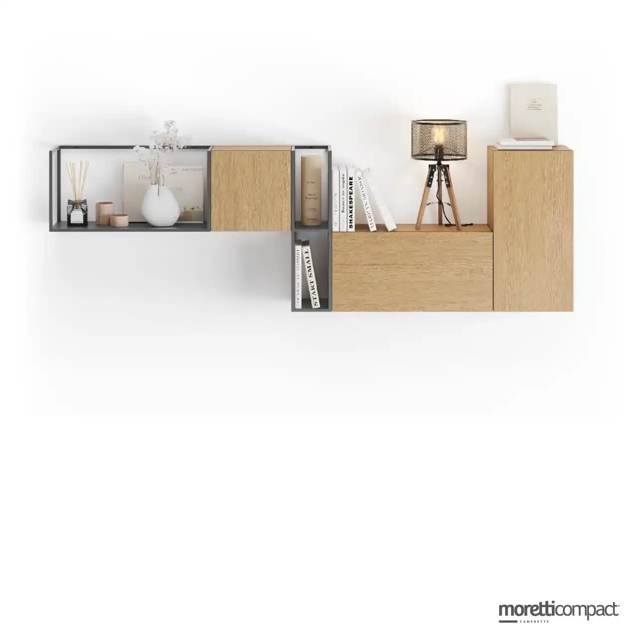 Air Frame e Wallbox Moretti Compact con moduli chiusi in rovere