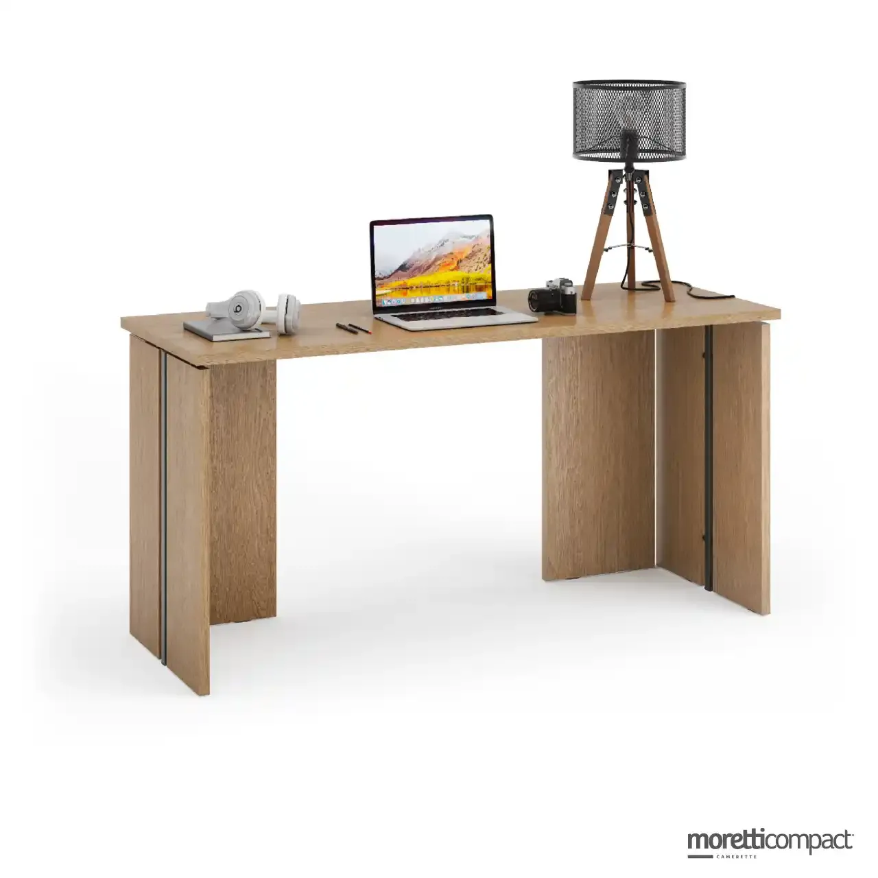 Scrivania con supporti Insert Moretti Compact e piano in rovere