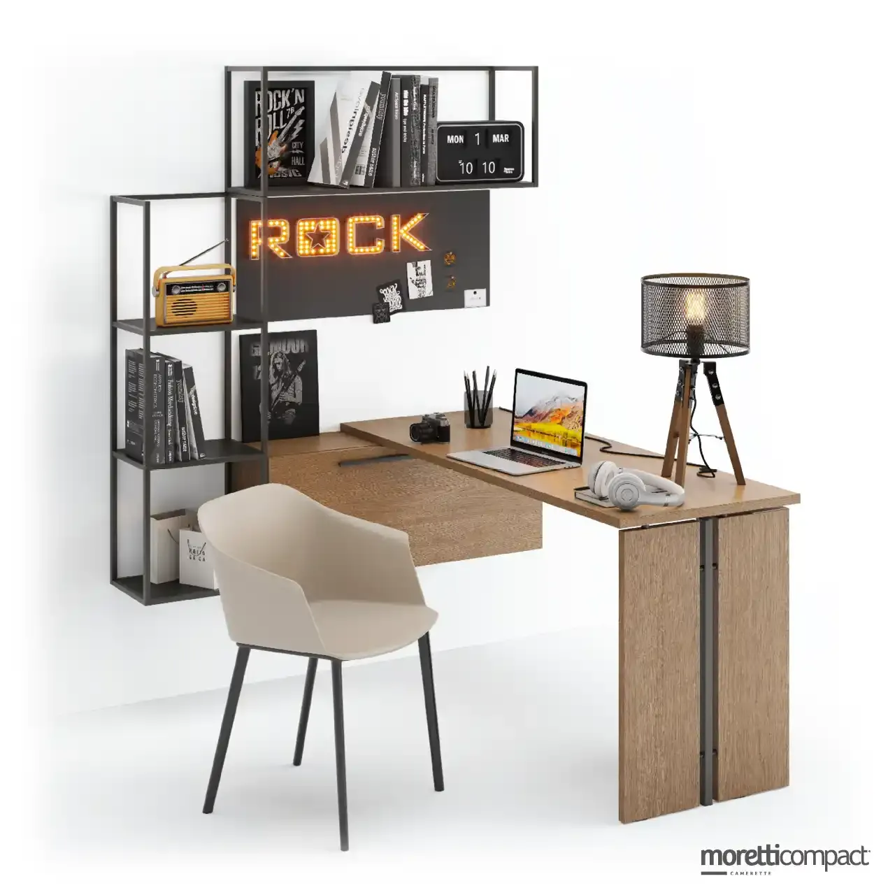 Scrivania a penisola Insert Moretti Compact con Wallbox sospeso