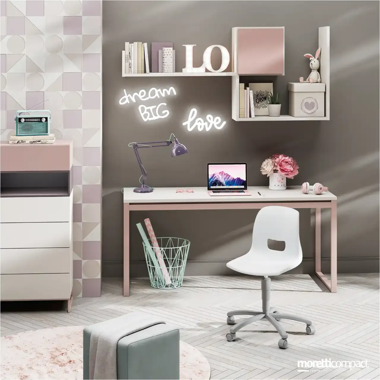 Scrivania Fix Plus Moretti Compact con libreria Outline sospesa