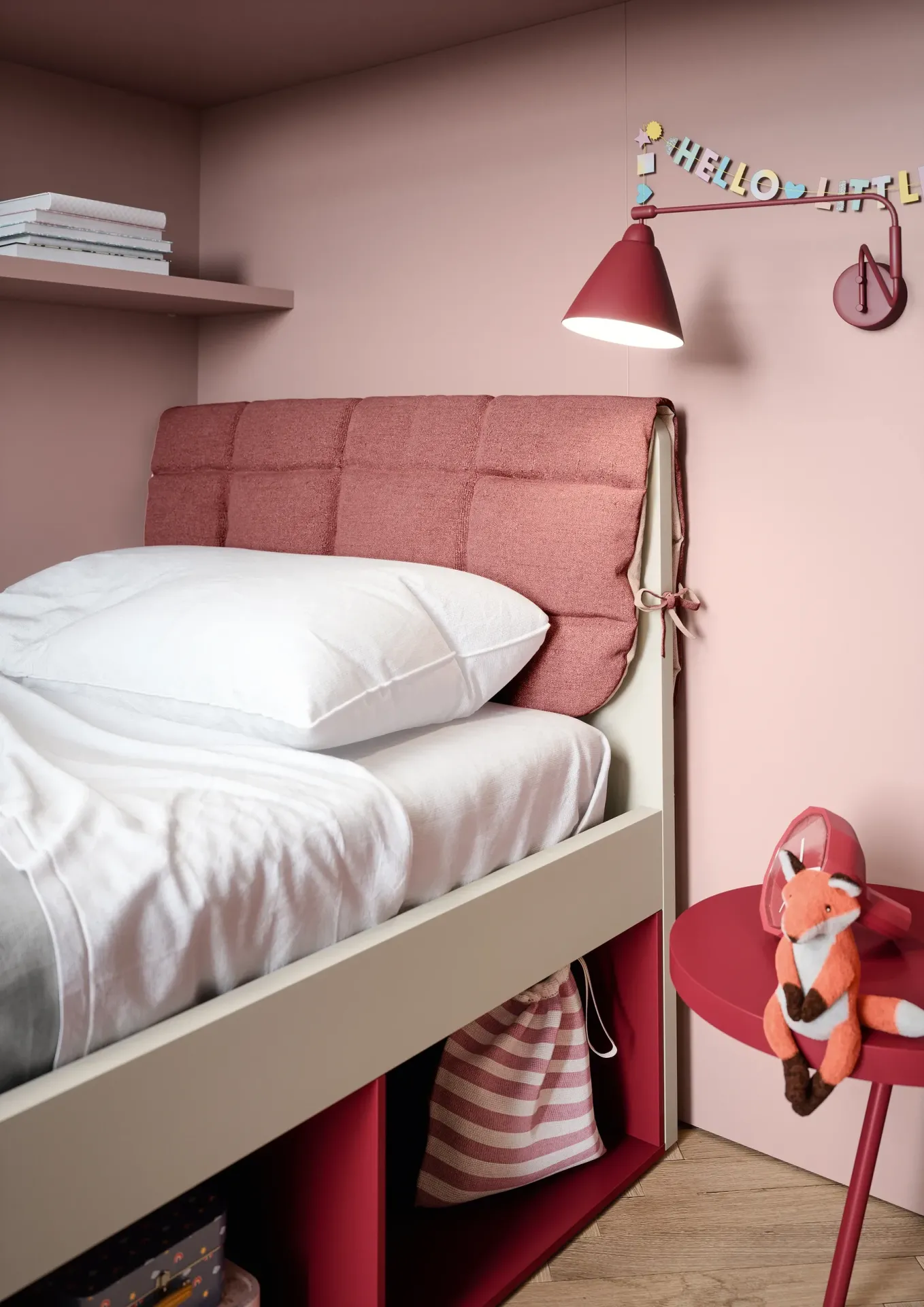 Testiera del letto Ergo Nidi con cuffia imbottita rosa