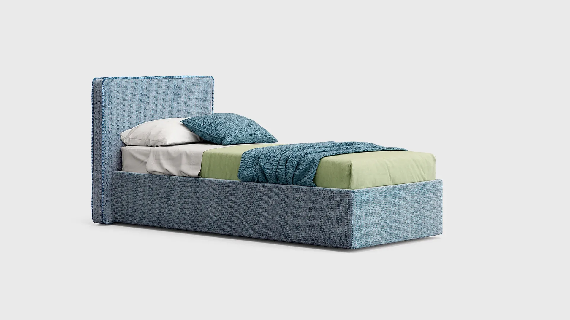 Letto Hug Nidi azzurro con giroletto imbottito scontornato