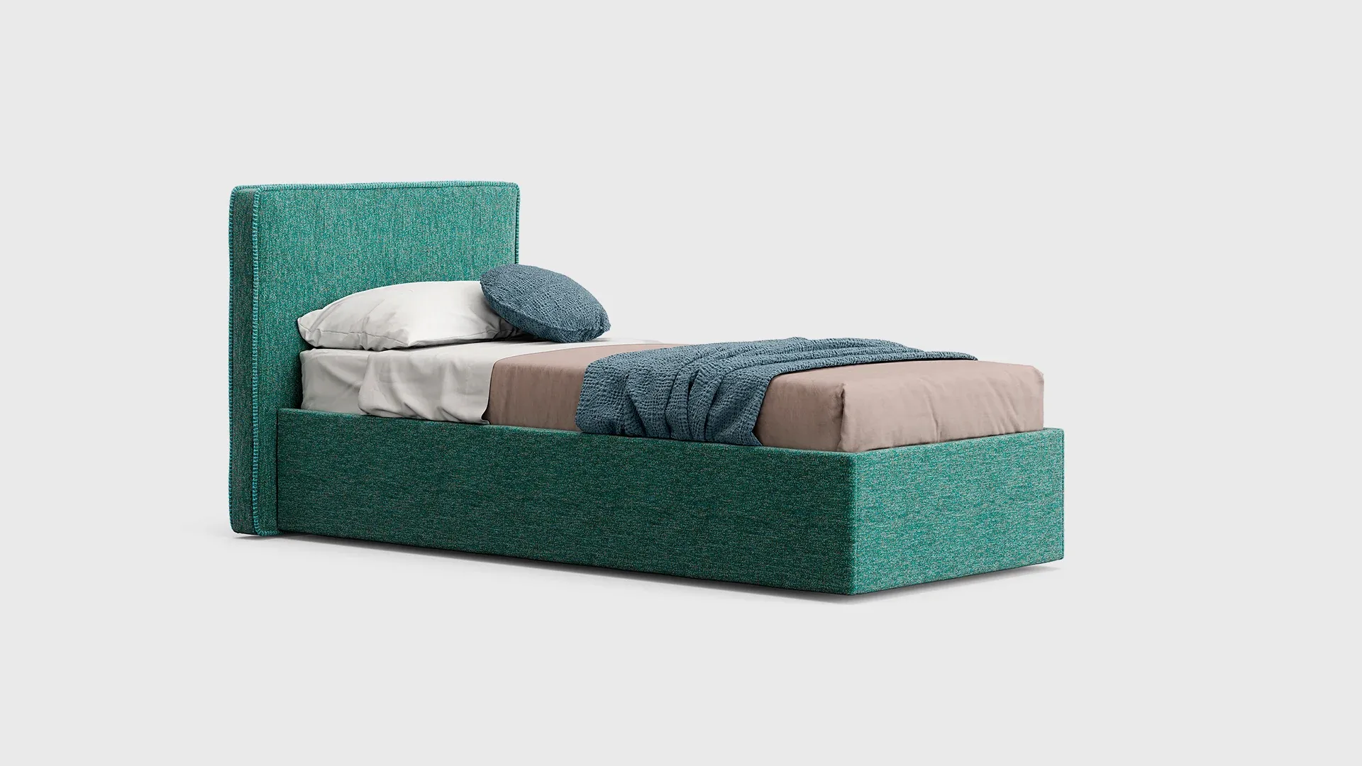 Letto Hug Nidi verde con contenitore imbottito su fondo chiaro