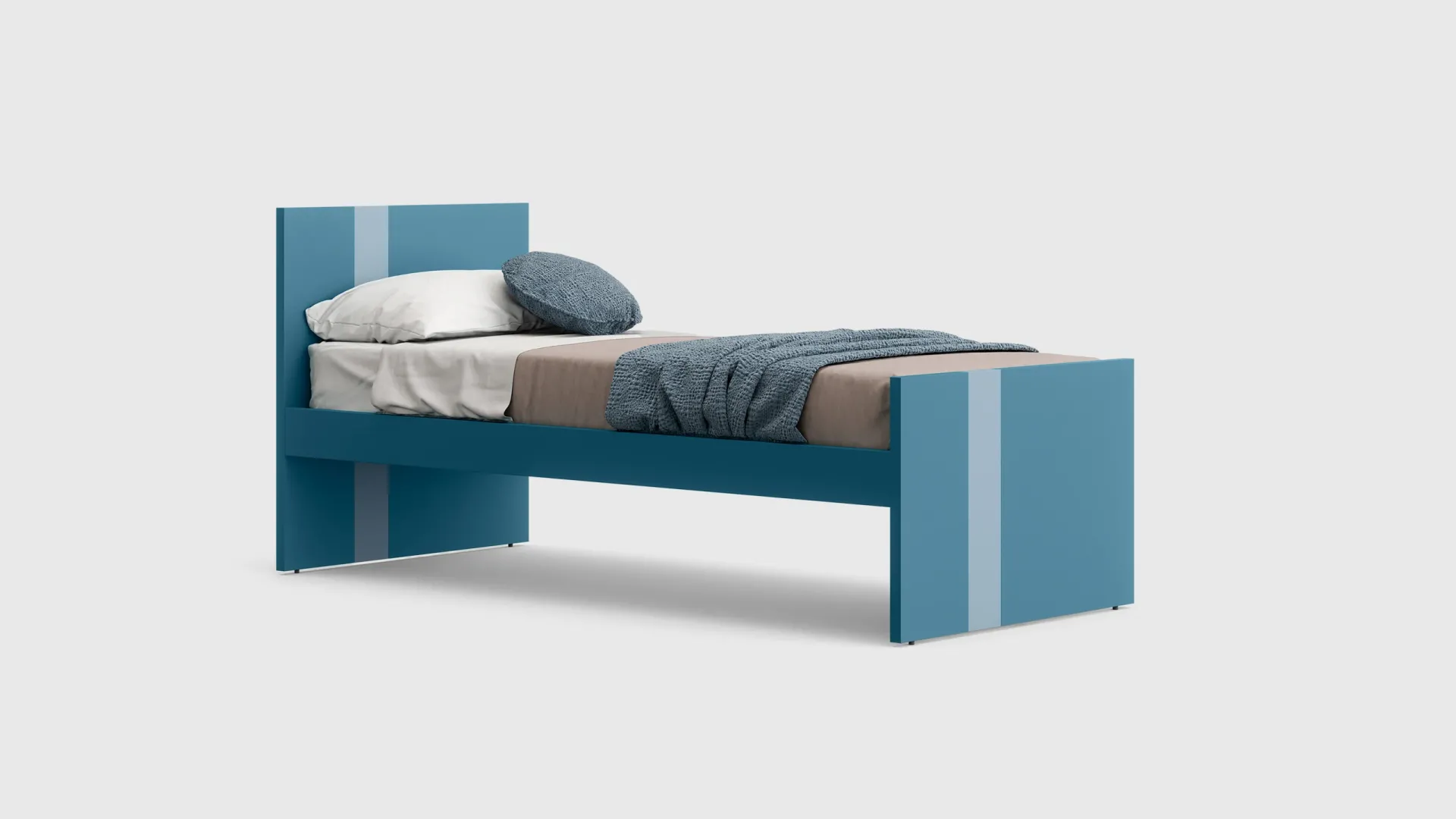 Letto singolo Lila Nidi blu con inserto azzurro su testiera e pediera