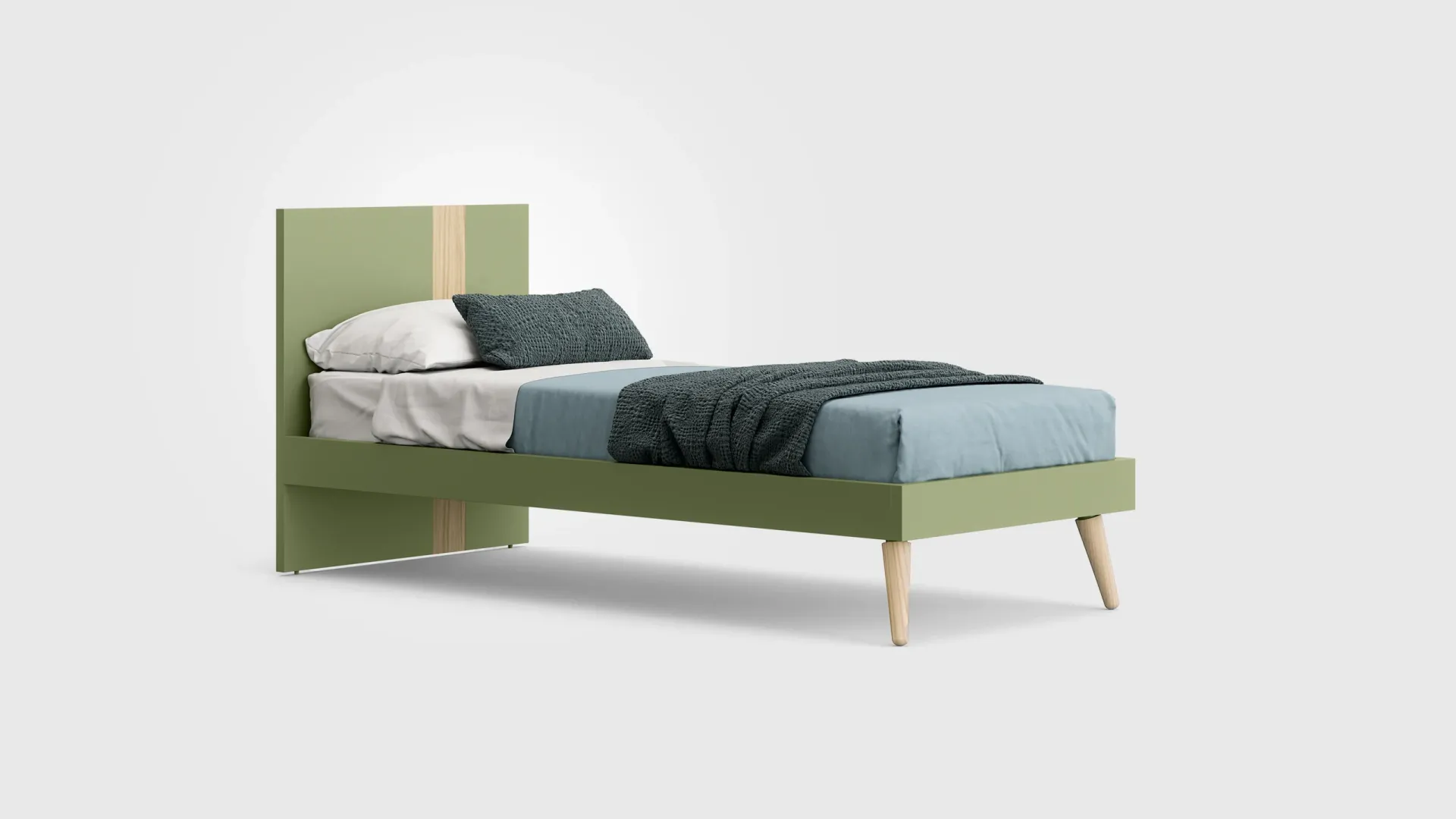 Letto Lila Nidi verde con inserto beige sulla testiera