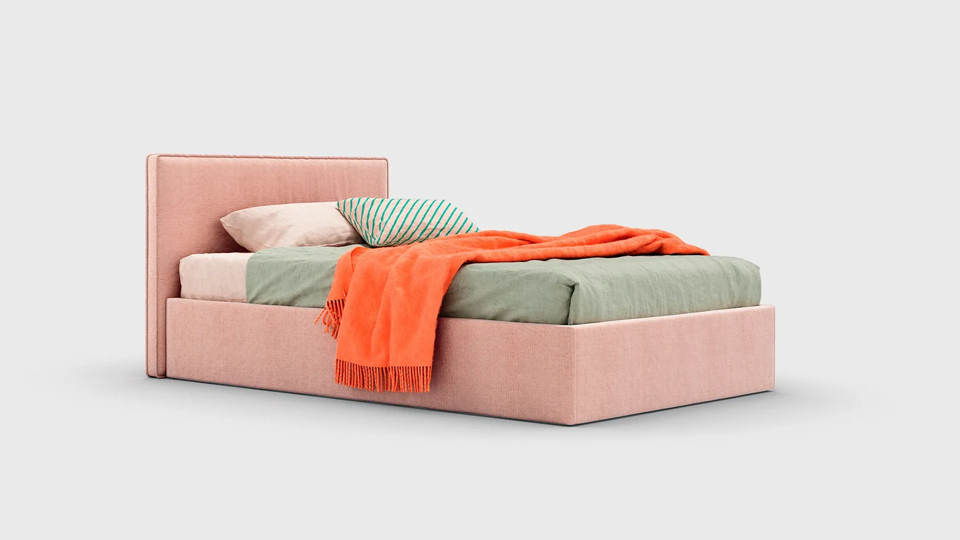 Letto Arial Nidi rosa con coperta arancione su fondo chiaro