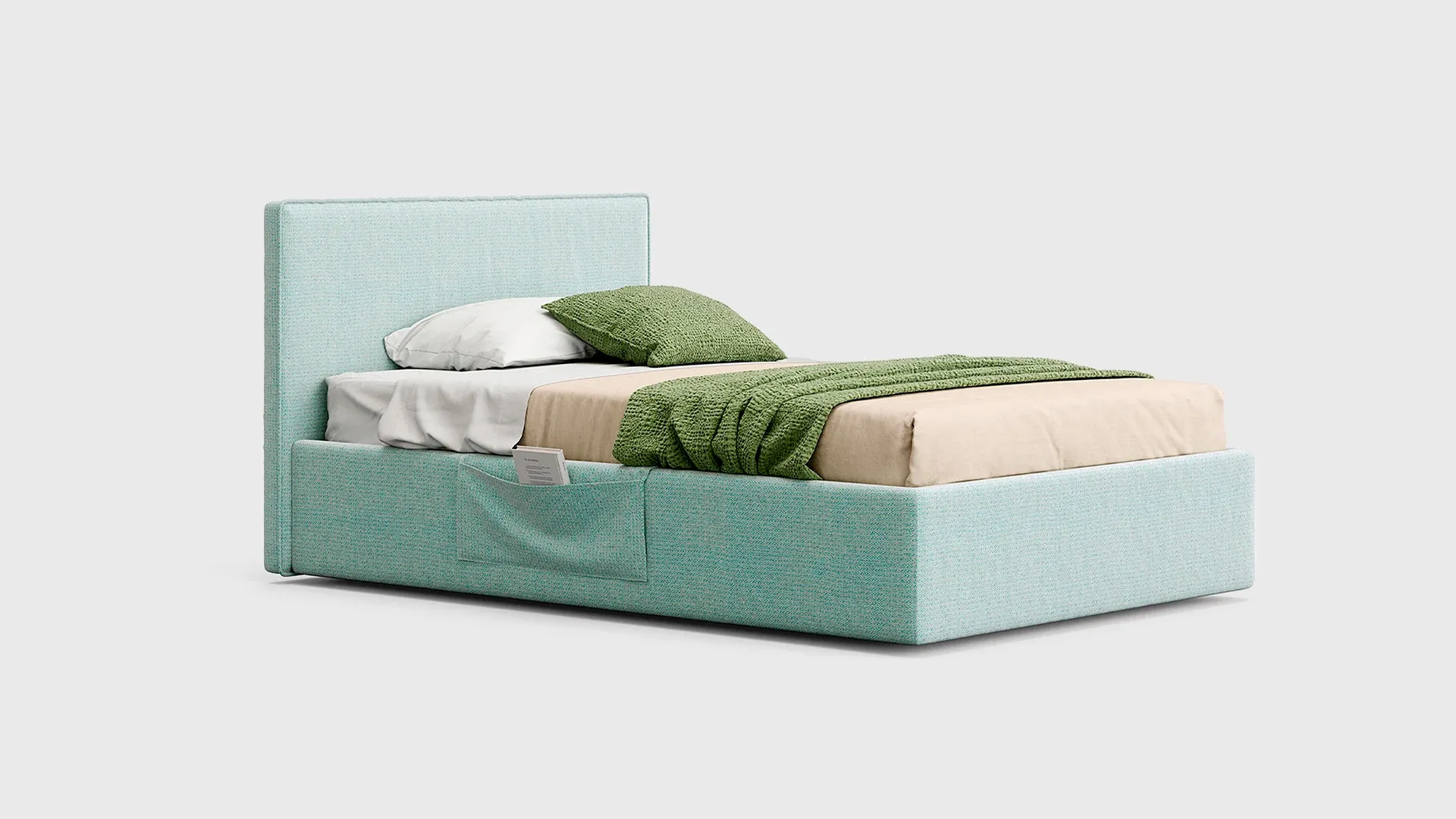 Letto imbottito Arial Nidi azzurro con tasca Paddle laterale