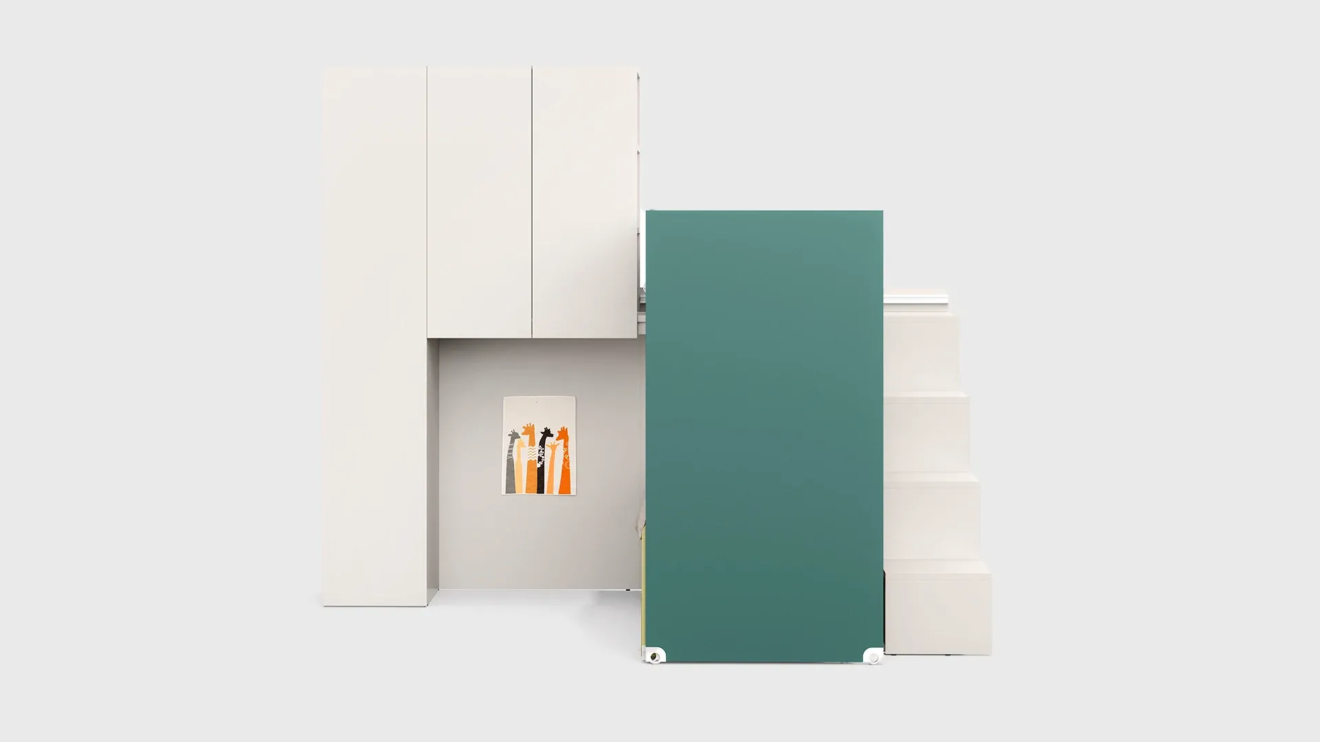 Soppalco Slide Nidi verde con armadio bianco scontornato