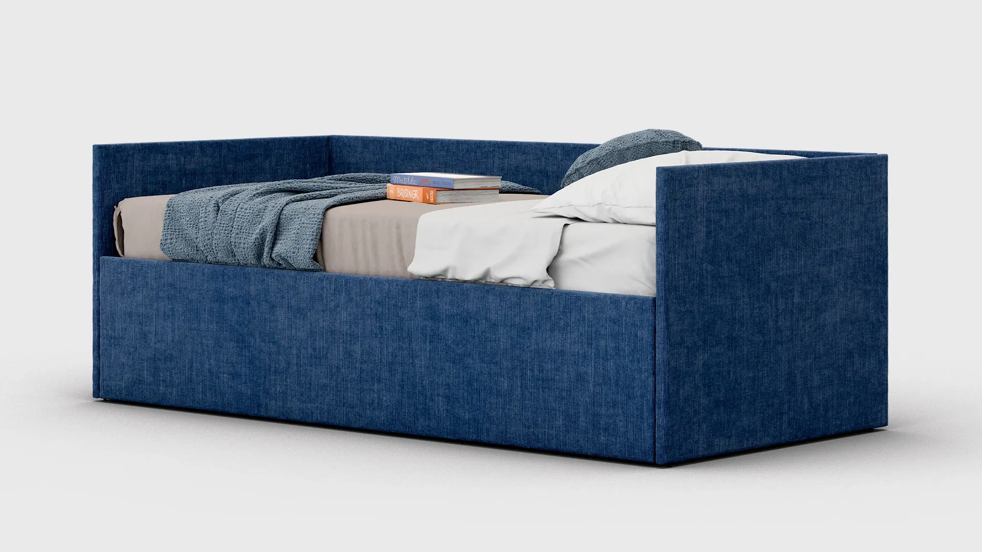 Letto a divano Nidi imbottito blu scontornato