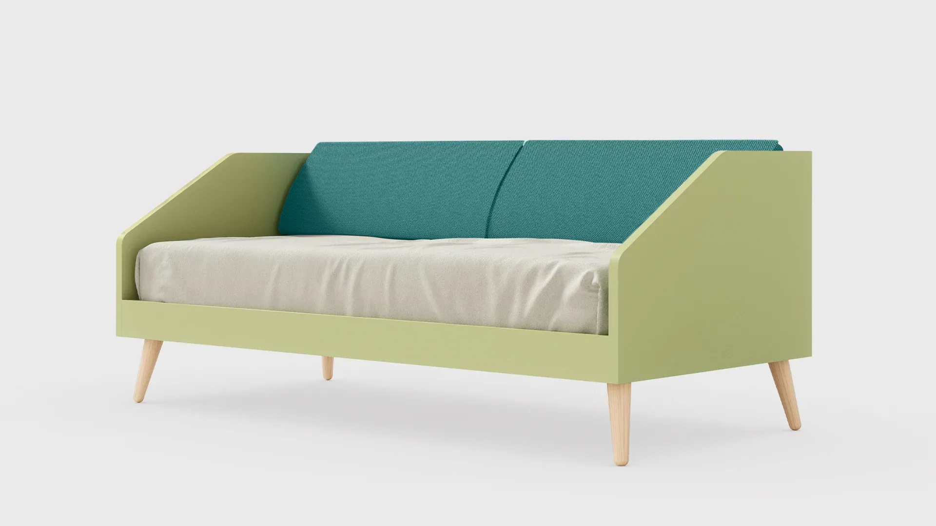 Divano letto Bug Nidi verde con cuscini e gambe in legno