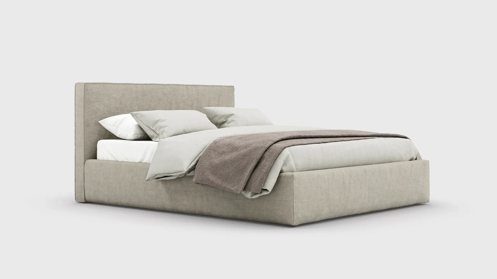 Letto matrimoniale Wind Nidi beige con giroletto imbottito scontornato